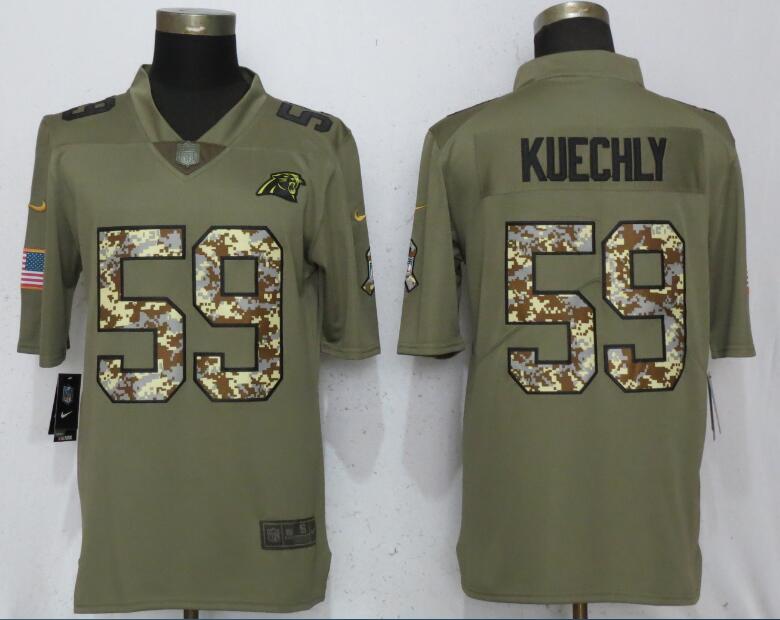 Men Carolina Panthers #59 Kuechly Olive Camo Carson 2017 Salute to Service Limited Nike NFL Jerseys